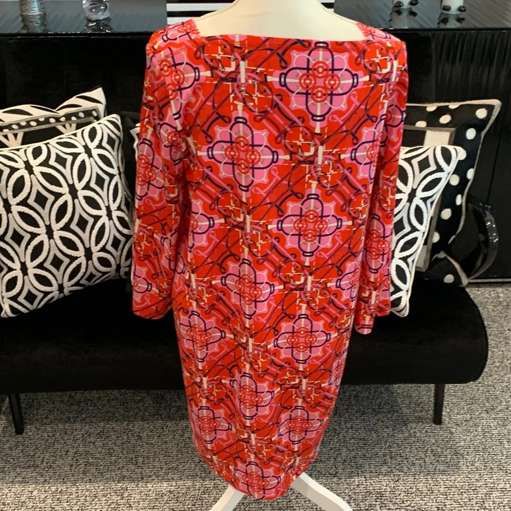 Hermès Paris Red & Pink Patterned Dress.  Size 44 - Picture 3 of 6